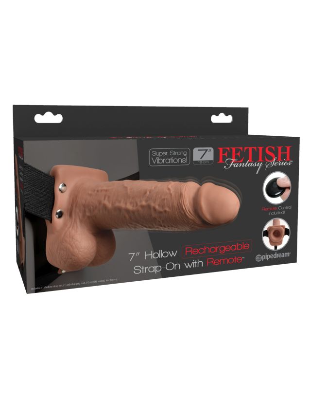        Fetish Fantasy 7 Hollow Rechargeable Strap-On Remote Tan