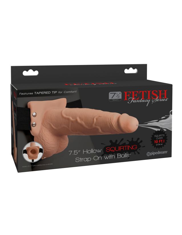     Fetish Fantasy 7.5 Hollow Squirting Strap-On with Balls Flesh